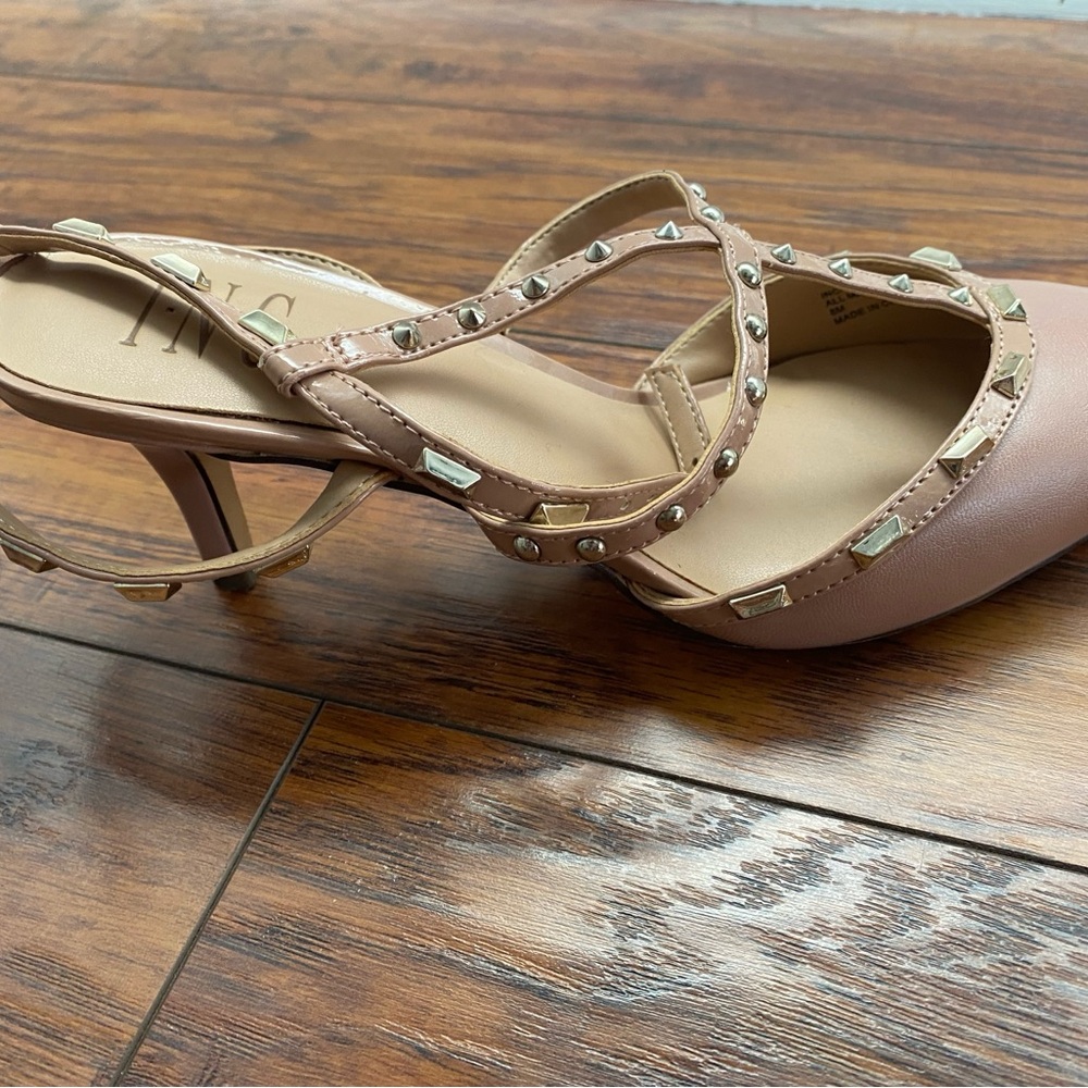 INC gently worn heels, size 8. Tan shoes with studs